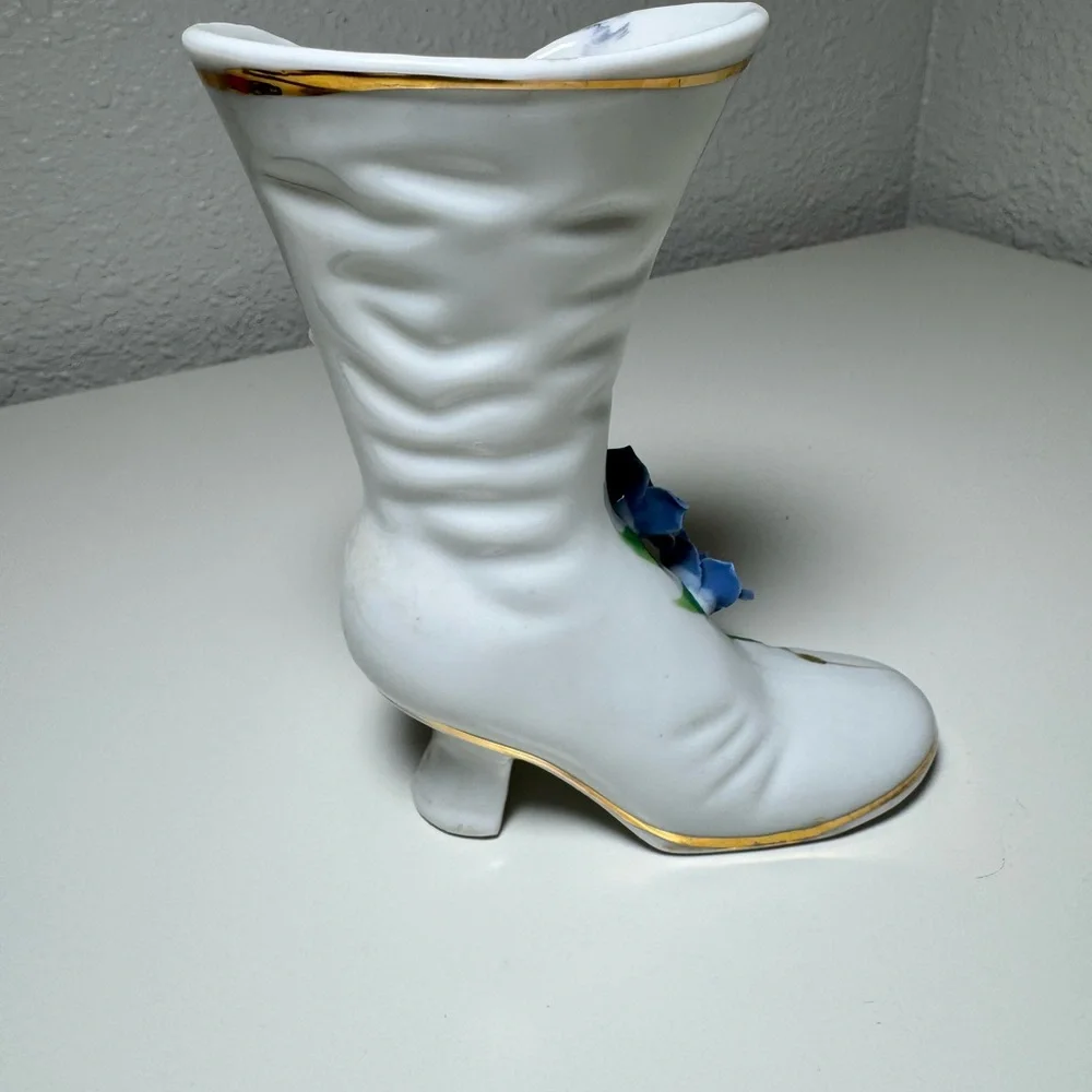 Vintage Floral Embellished White‎ Boot Vase